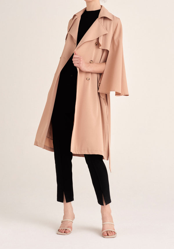 Paisie Cape Sleeve Trench Coat in Tan